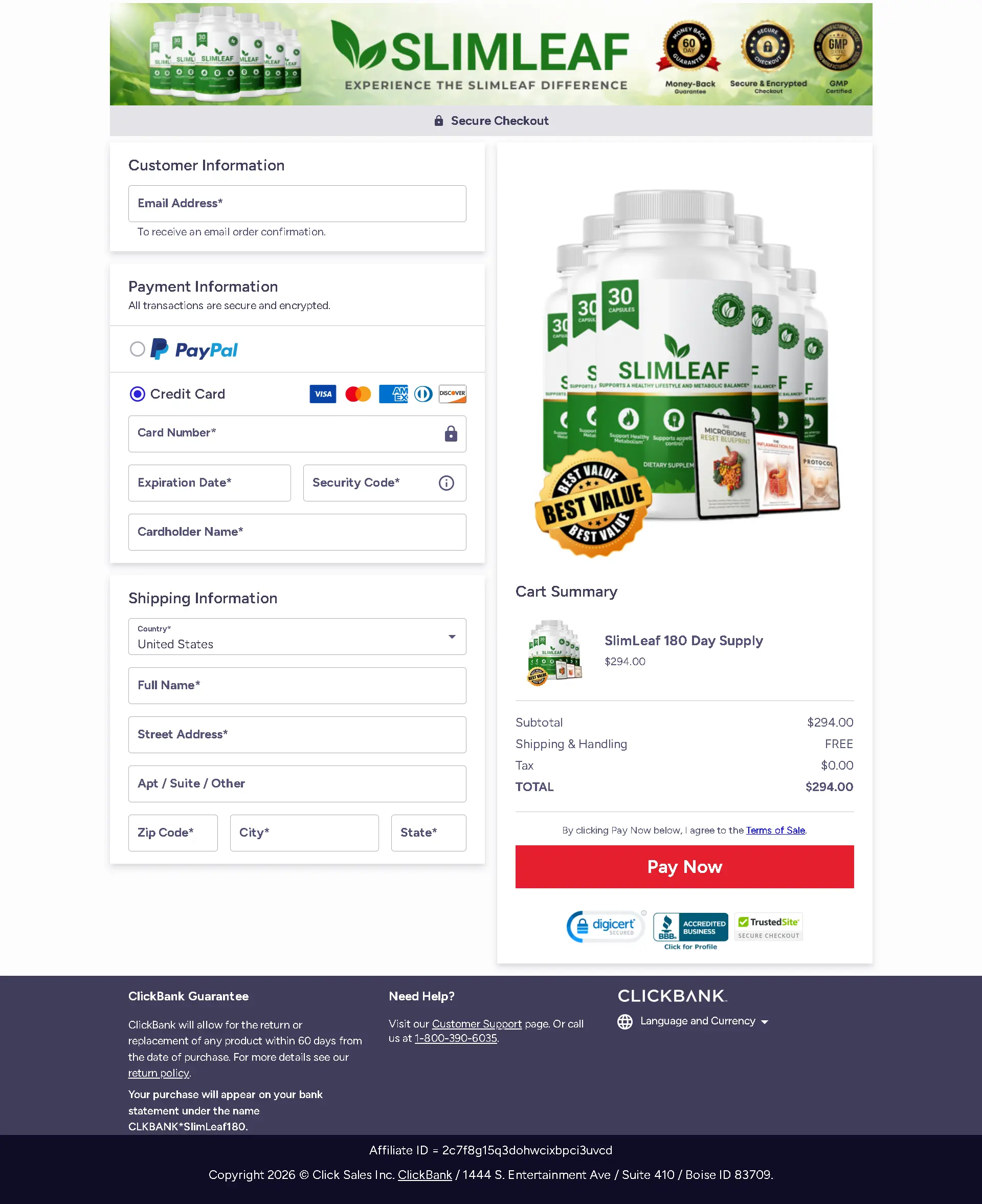 SlimLeaf Orders Checkout